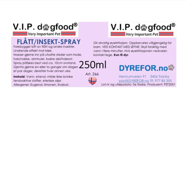 V.I.P VET Flått- og insektsspray 250ml